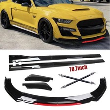 Front Bumper Lip Spoiler Splitter Body Kit Gloss Side Skirt For Ford Mustang Gt