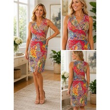 Lauren Ralph Lauren Colorful Paisley Faux Wrap Sheath Dress Size 4