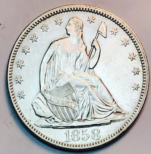 1858 SEATED LIBERTY HALF SUPERSTAR PIECE! UNCIRCULATED BEAUTY! RARITY NR #P64282