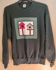New Tag Vintage 1980- 1990s Green JERZEES Large Women Long Sleeve USA Birdhouse☆