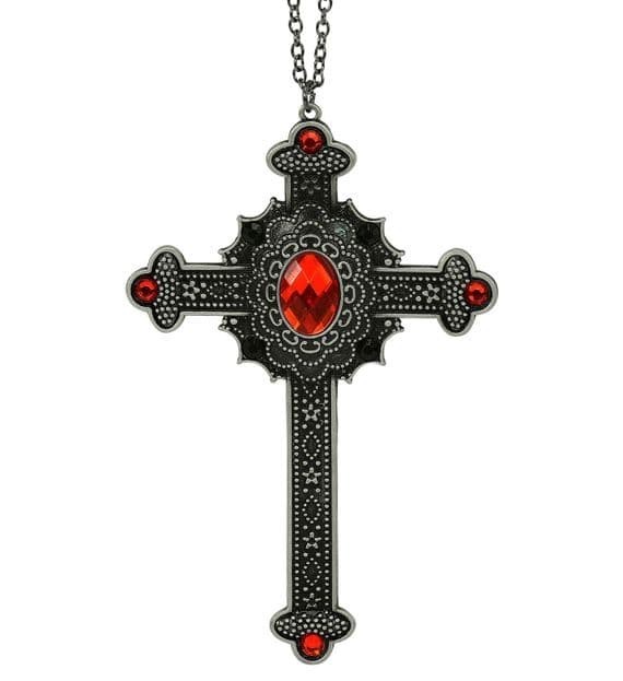 Halloween Gothic Red Cross Necklace Vampire Fancy Dress Jewellery