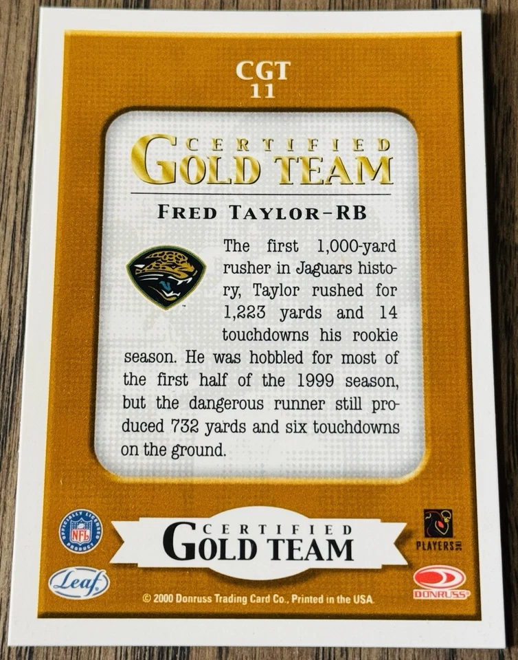 2000 Leaf Certified Gold Team Fred Taylor #CGT11 - Image 2 of 2