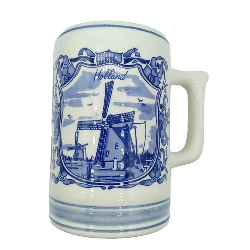 Delft Blue Holland Beer Stein Windmill Sail Clipper Ship Dutch Mug Hand Painted