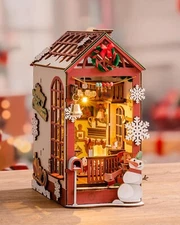 Rolife DIY Christmas Book Nook Kit Dollhouse Library Bookshelf Decoration Gifts