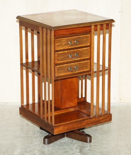 FINE CIRCA 1880 ANTIQUE VICTORIAN WALNUT REVOLVING BOOKCASE BOOK TABLE DRAWERS - Picture 2 of 12