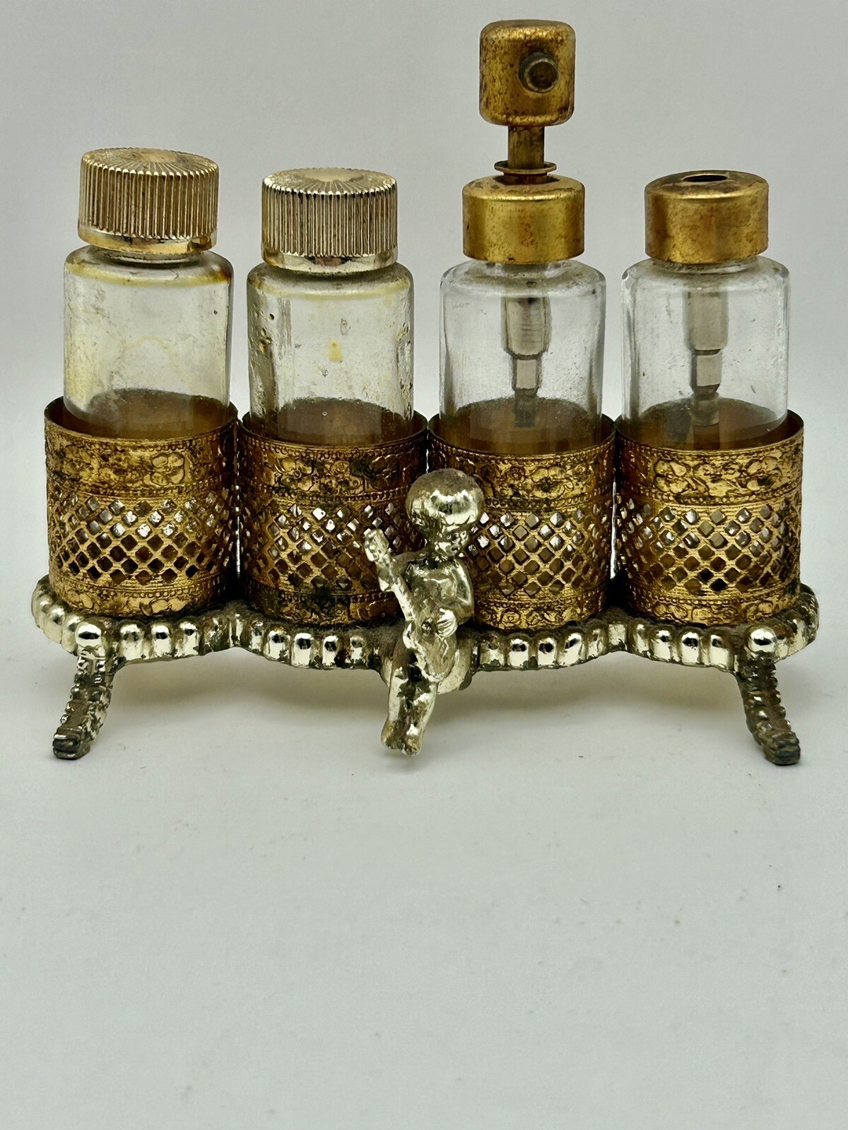 Vintage, Hollywood Regency, Vanity Perfume Holder With Four Bottles