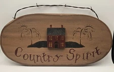 Vtg Home Country Spirit Hand Painted Oval Wooden Sign Primitive Rustic Decor