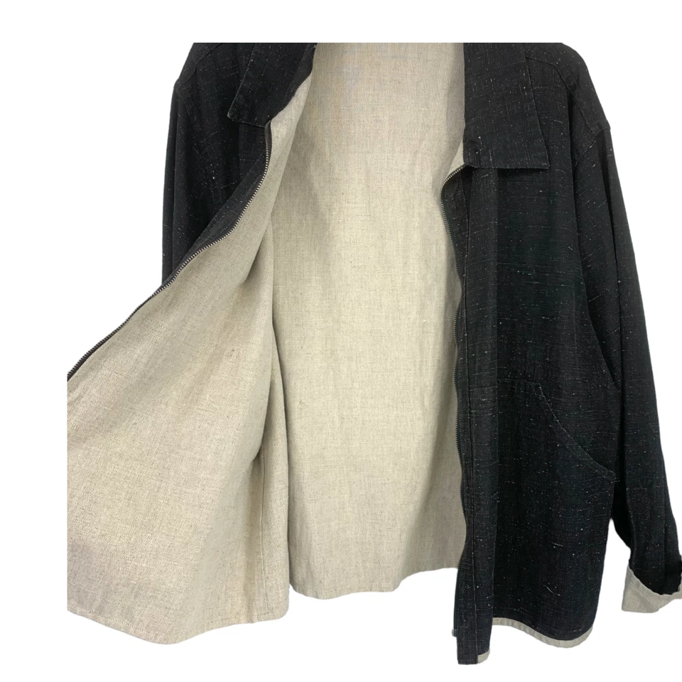 Vintage Flax Jeanne Engelhart Sz L Reversible Cotton Linen Jacket Black/Natural - Изображение 3 из 4