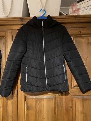 Next Womens Black Shower Resistant Hooded Puffer Jacket Size