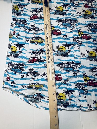 Huntington Beach Club Mens Hawaiian Button Front Shirt L Vintage Cars Palm Trees - Picture 6 of 6