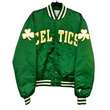 VTG 90s NBA BOSTON CELTICS STARTER SATIN BOMBER JACKET MADE  IN USA SIZE L