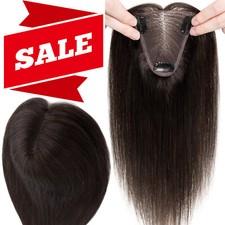 Free Part Women Topper 100 Human Hair Toupee Piece Clip in REMY Hairpiece Brown