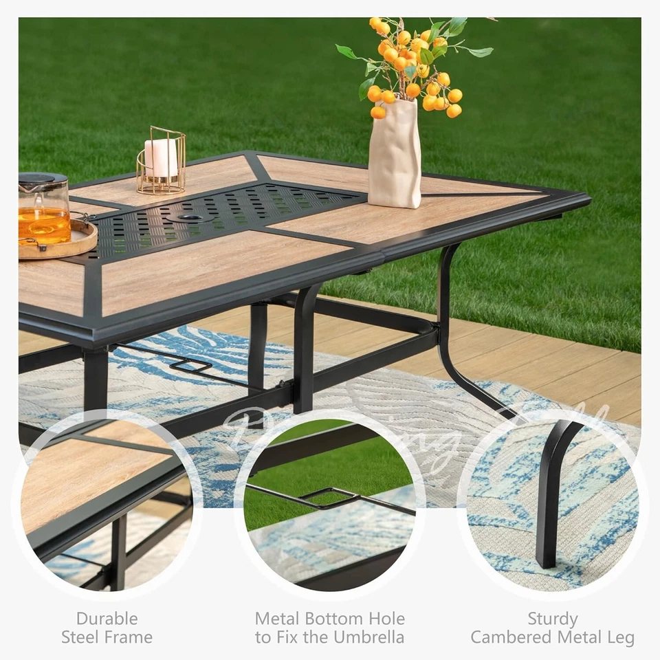 Outdoor Patio Dining Table 6~8 Person Rectangular Garden Tables W/ Umbrella Hole - Image 3 of 4