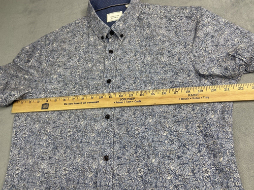 7 Diamonds Shirt Mens Medium Blue Floral 4 Way Stretch Performance Casual Button - Picture 5 of 10