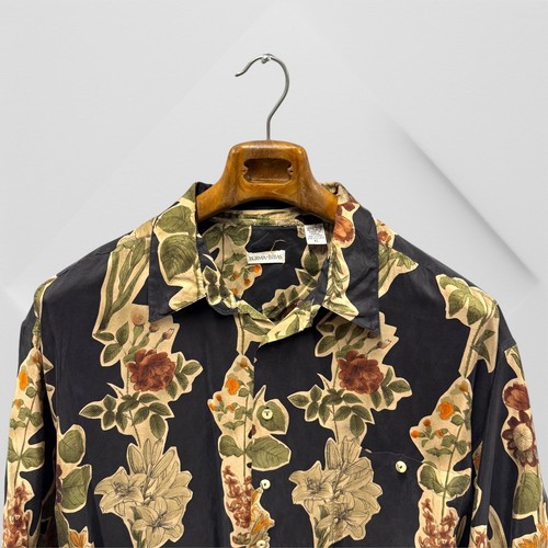 Burma Bibas Hawaiian Shirt Mens XL Black Floral Button Up Tropical Silk 90s *