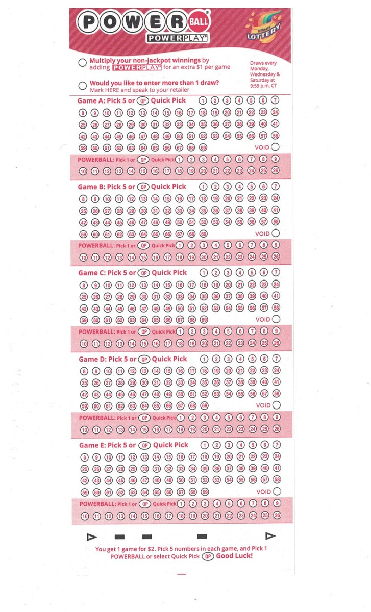 Illinois Lottery Powerball Unused Play Slip Australia