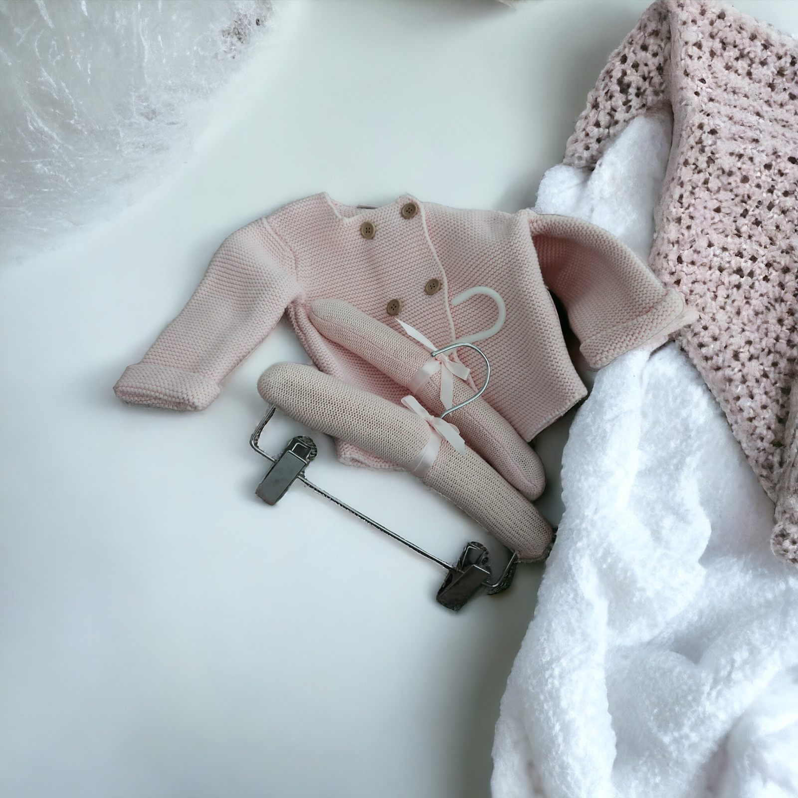 Elegant Baby Knit Cardigan Set & Aviator Hat, Size 0-6mos