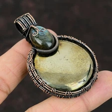 Pyrite Gemstone Handmade Jewelry Copper Mum Gift Wire Wrapped Pendant 2.52"