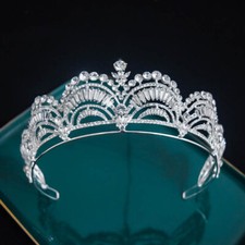 6.5cm Tall Silver Crystal Large Wedding Queen Princess Tiara Crown For Women