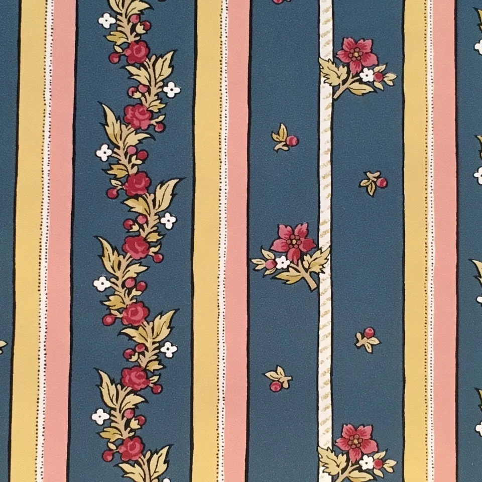 Papel pintado vintage rayas florales rosa y azul por motivo Foto 4 de 4