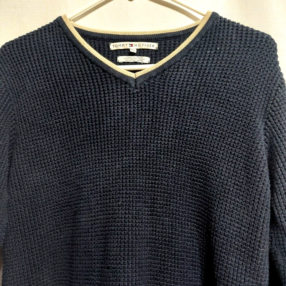 Suéter suéter Tommy Hilfiger para mujer talla mediana tejido gofre cremallera lateral azul marino Foto 2 de 4