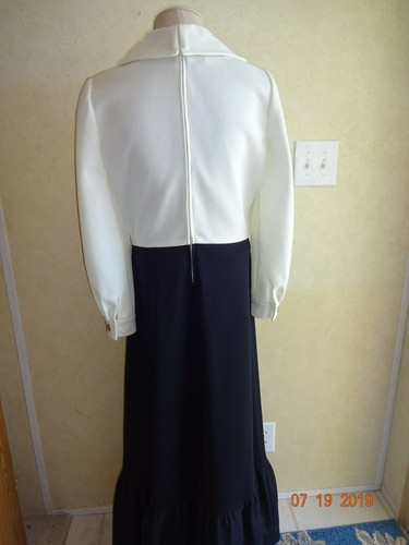 Vintage Maxi Dress 1960s 1970s Dalton Trevira Star M L 12 Black White L/S - Bild 3 von 12