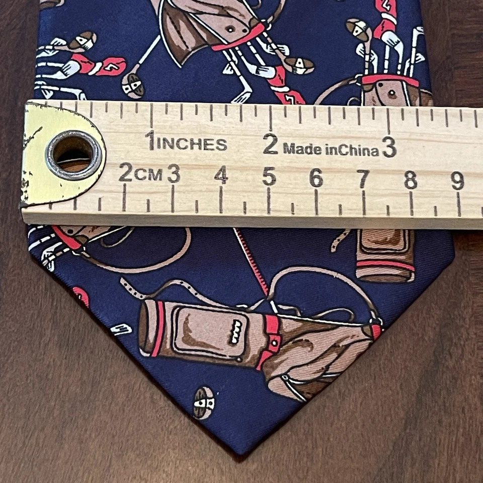 Vintage Alynn Blue Brown 100% Silk Mens Neck Tie Golf Club Print  - Image 4 of 4