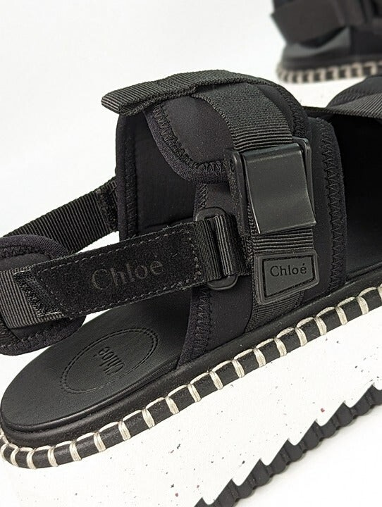 素敵★CHLOE Lilli スエード&レザー プラットフォームサンダル Chloé Lilli Women's Platform Nylon Sandals Black Size 42 IT