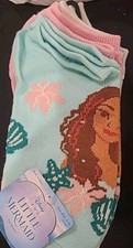 BRAND NEW Little Mermaid 5 Pairs Disney Socks Size 4 -10 FACTORY SEALED