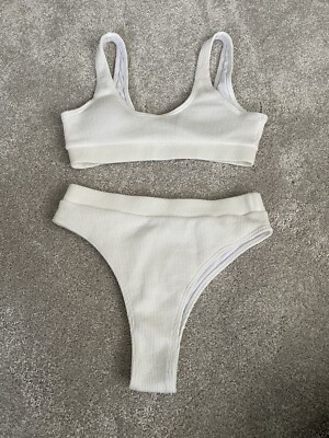 Shein High Waisted High Leg Thin Knit Rubbed Bikini Size M