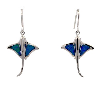 Sterling Silver Stingray Earrings With Created Opal (7/8 x 1 3/4 Inch)