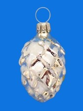 EUROPEAN BLOWN GLASS SILVER PINE CONE WHITE GLITTER CHRISTMAS TREE ORNAMENT