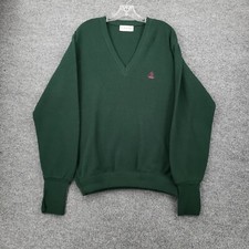 VINTAGE Izod Sweater Mens M Medium Green V Neck Pullover Long Sleeve Grandpa