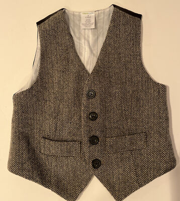 Crew Crewcuts Dressy Button Vest Brown Herringbone Tweed boys size 2T XS 