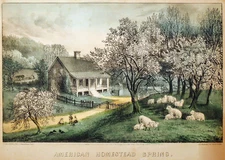 Vintage Art Print Currier And Ives American Homestead Spring