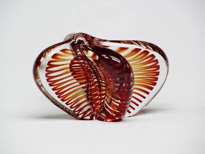 Signed VITRIX Ruby / Brown Free form Paperweight Art Glass Sculpture- 1982