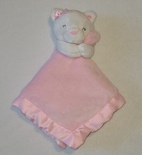 Carters Security Blanket Pink White Kitty Cat Plush Toy Satin Back Trim Lovey