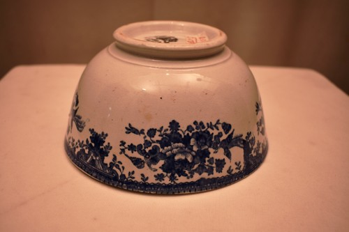 Vintage Bowl Adams & Co England Pottery Porcelain Blue White Floral Bird Scenery - Picture 5 of 9