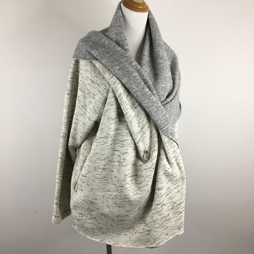 LUCKY BRAND Oatmeal Gray Marled Fleece Lined Large Collar Cardigan Womens sz XL