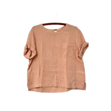 Magaschoni Womens Pink Gauzy Cotton Boxy Slub Short Sleeve Shirt Size Small