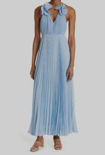  595 Milly Women's Blue Pleated Ruffled Shoulder Halter Evie Dress Size 10