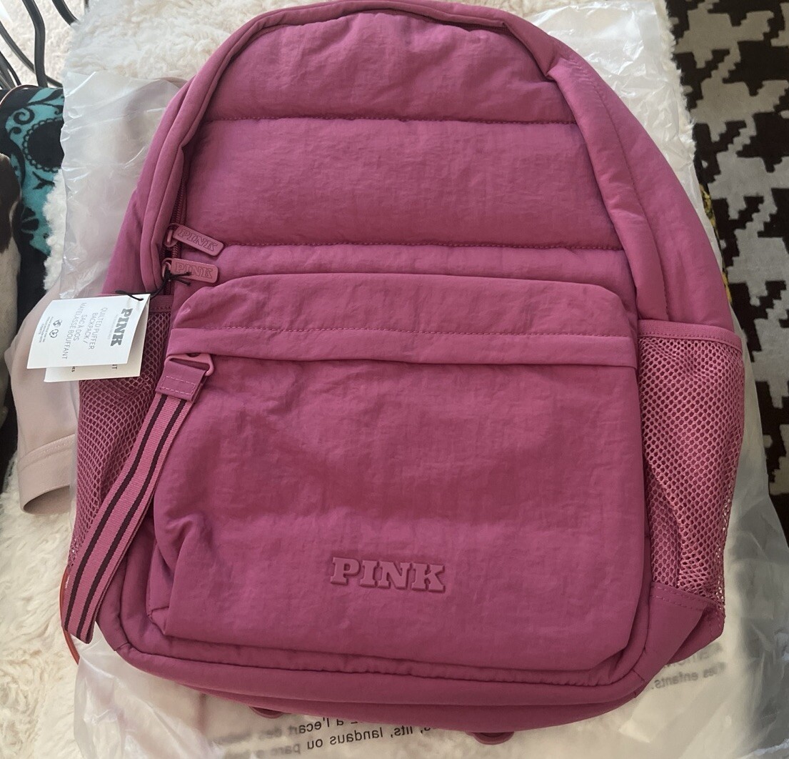 Victorias Secret Pink Backpack Quilted Puffer Bookbag Tote