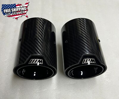 2x REAL Carbon Fiber Gloss Black Exhaust Tips For BMW M240i 340i 440i ...