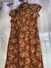 Yellow vintage floral qipao; cute cheongsam; Daily or event; Size M;