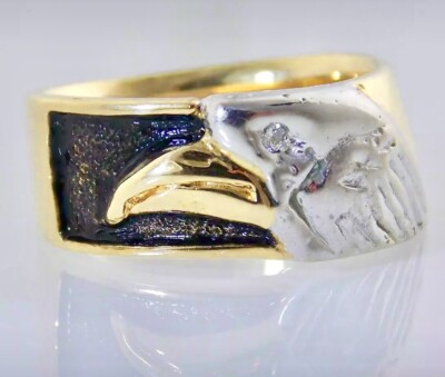 Herren Damen 14KT Gold CUSTOM MADE American Eagle Kopf Mit / Diamant Auge