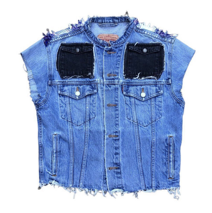 Vintage 2004 Levi’s Patchwork Denim Jacket Blue S… - image 1