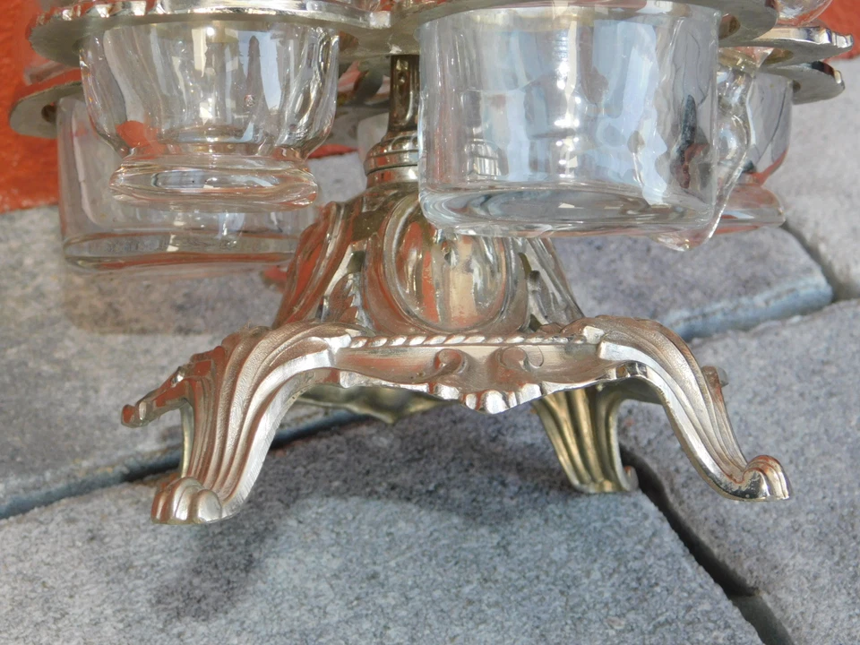 ANCIEN vintage SERVICE TOURNANT à condiments HUILE moutarde VINAIGRE serviteur - Photo 3/4