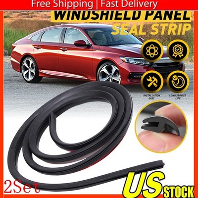 Rubber Car Seal Under Front Windshield Panel Sealed Trim Moulding Strip Kit 2Set