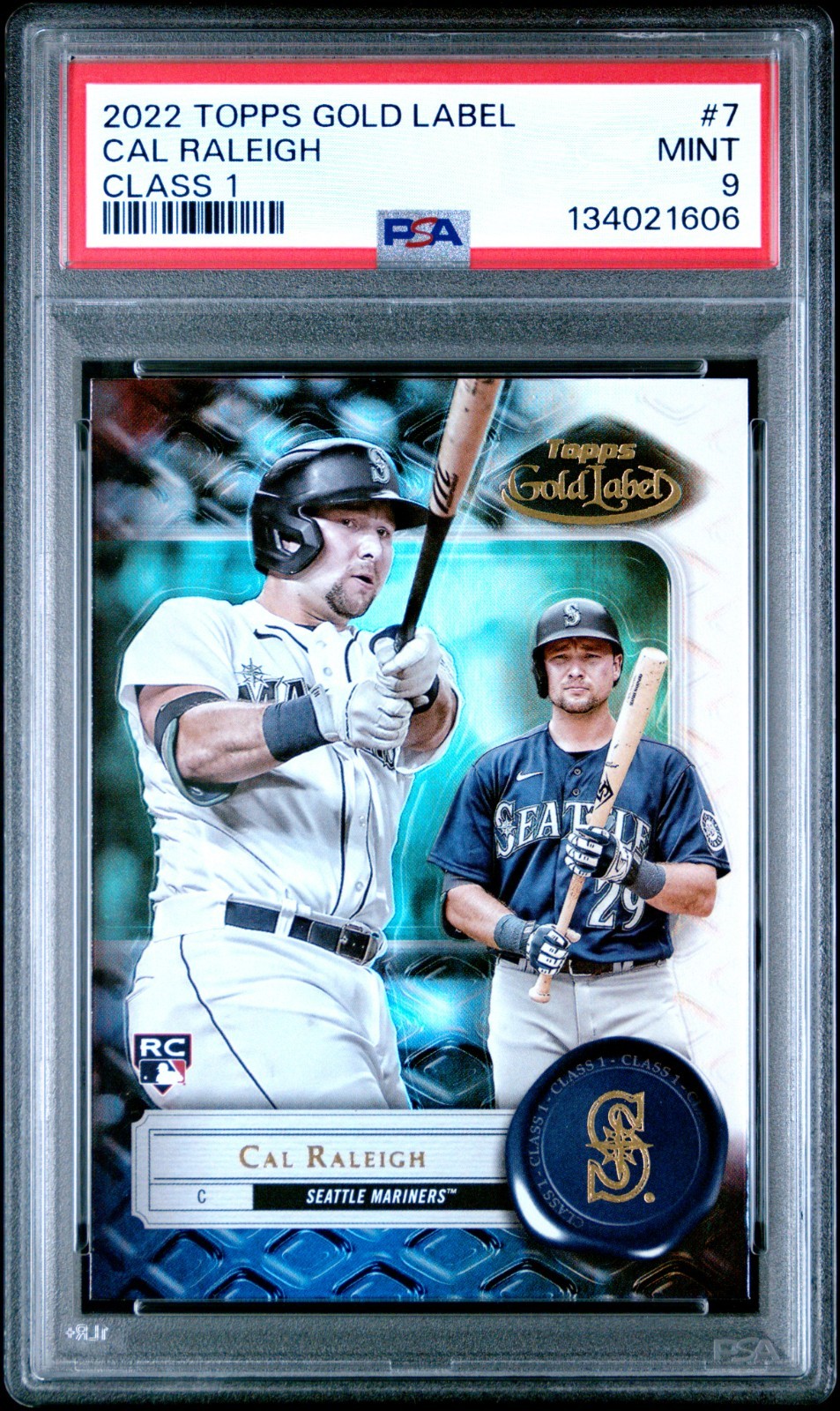 133230992 Cal Raleigh 2022 Topps Gold Label #7 Class 1 Black Rookie RC PSA 9