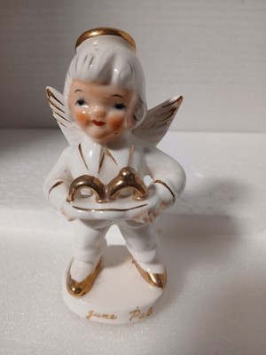 Vintage Napco June Pal Boy Angel Figurine Holding Rings On Tray